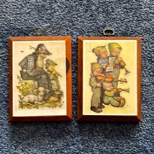 Set of two Vintage Hummel prints on wood frames